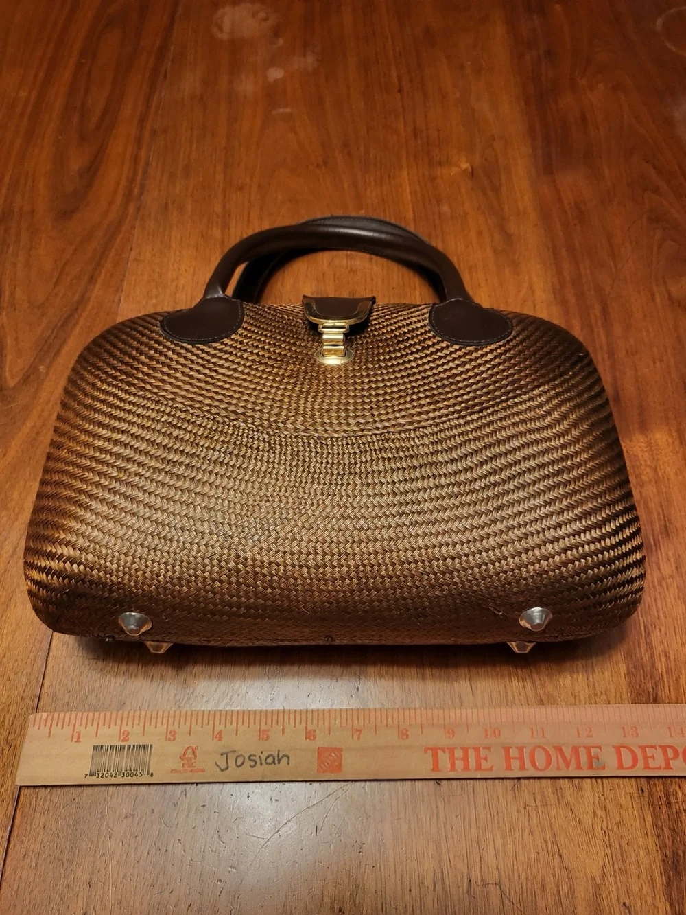 Handwoven Buri Palm NWOT Top Handle Bag • Made in Philippines • Brown Structured